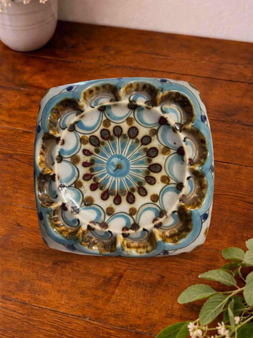 Vintage Tonala Ken Edward's Signed Pillar Candle Holder Blue/brown Glaze 6" Mexi - Picture 2 of 7